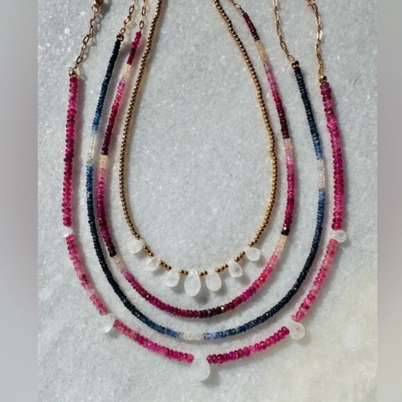 Pink Tourmaline & Moonstone Beaded Necklace Unique Handmade Necklace GORGEOUS